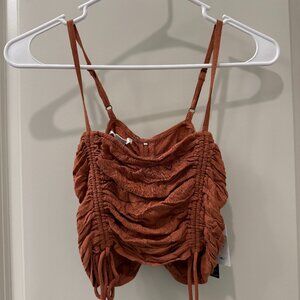 O'Neill Crop Top Size XS Rust Brown Ruched Spaghetti Strap NWT Beach Boho
